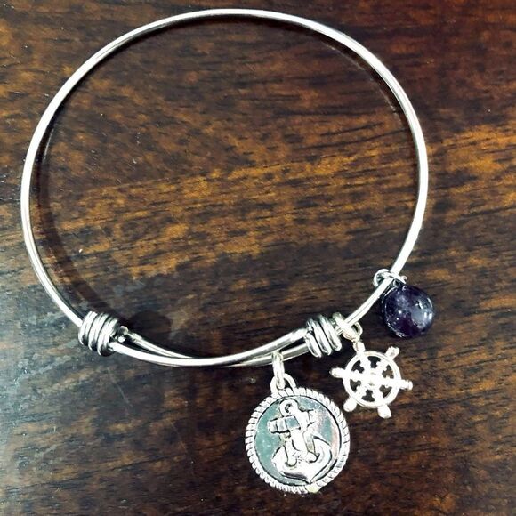 Silver Strength Anchor Boat Helm Charm Bracelet - Picture 1 of 2